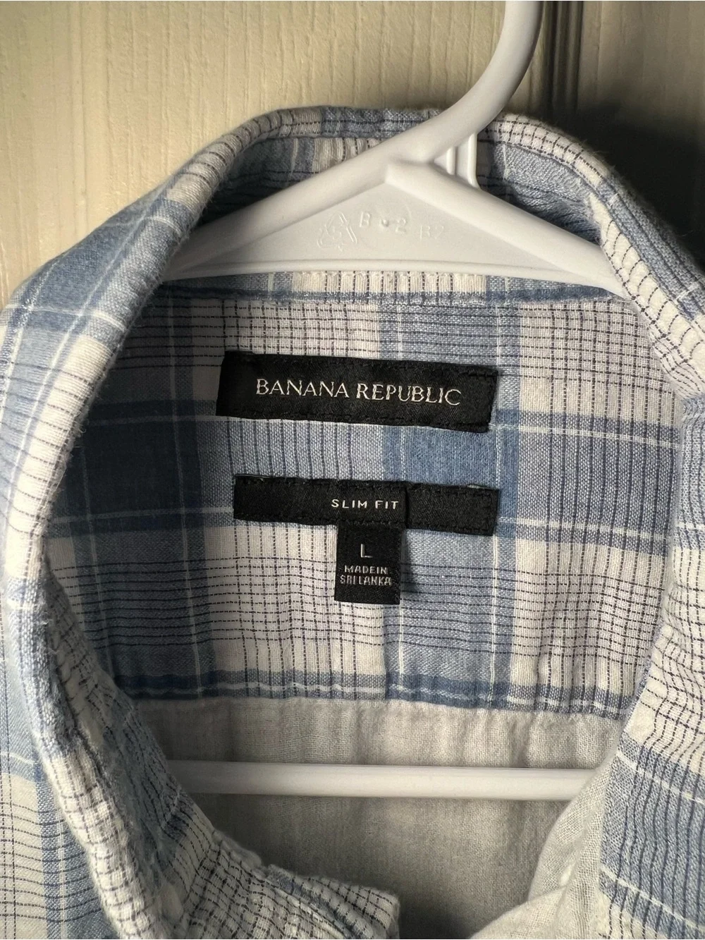 Banana Republic Slim Fit Plaid Button Down Shirt Blue White 100% Cotton
